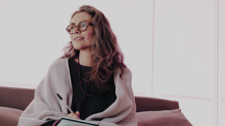 Mid-career professional reflecting about career transition