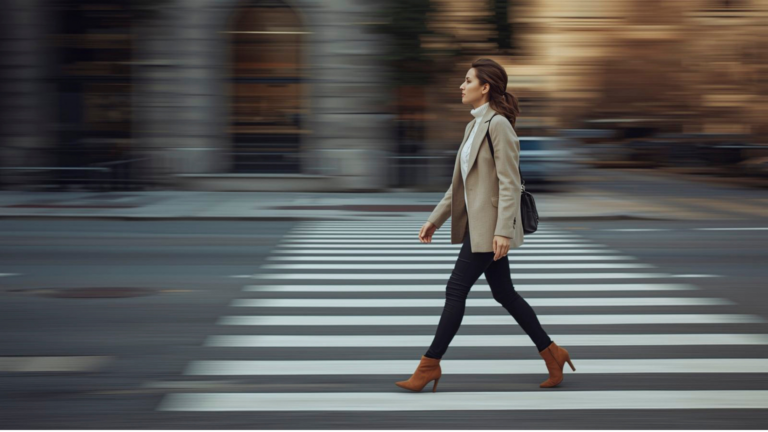 Professional woman realigning and moving forward taking her next step