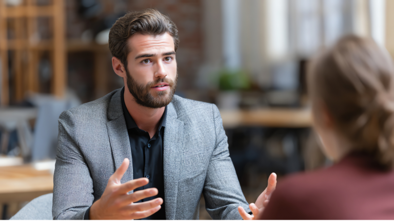 Professional coaching conversation focused on clarity, growth and self-leadership